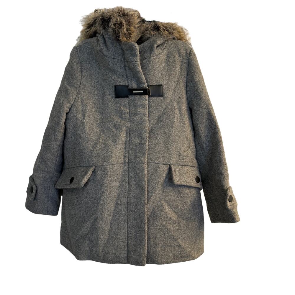 Zara Coat Girls Gray Faux Fur Hooded Duffle Sz‎ 7 (Girls )